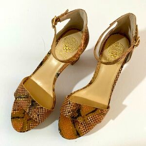 Vince Camuto Snakeskin & gold foil platform heel sandals
